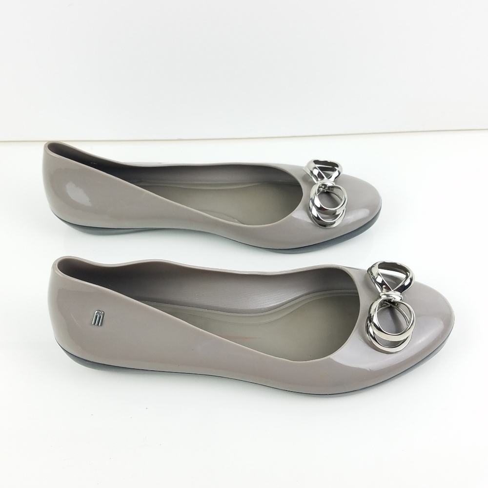 Melissa Gray Ballet Flats With Metal Bow sz 10